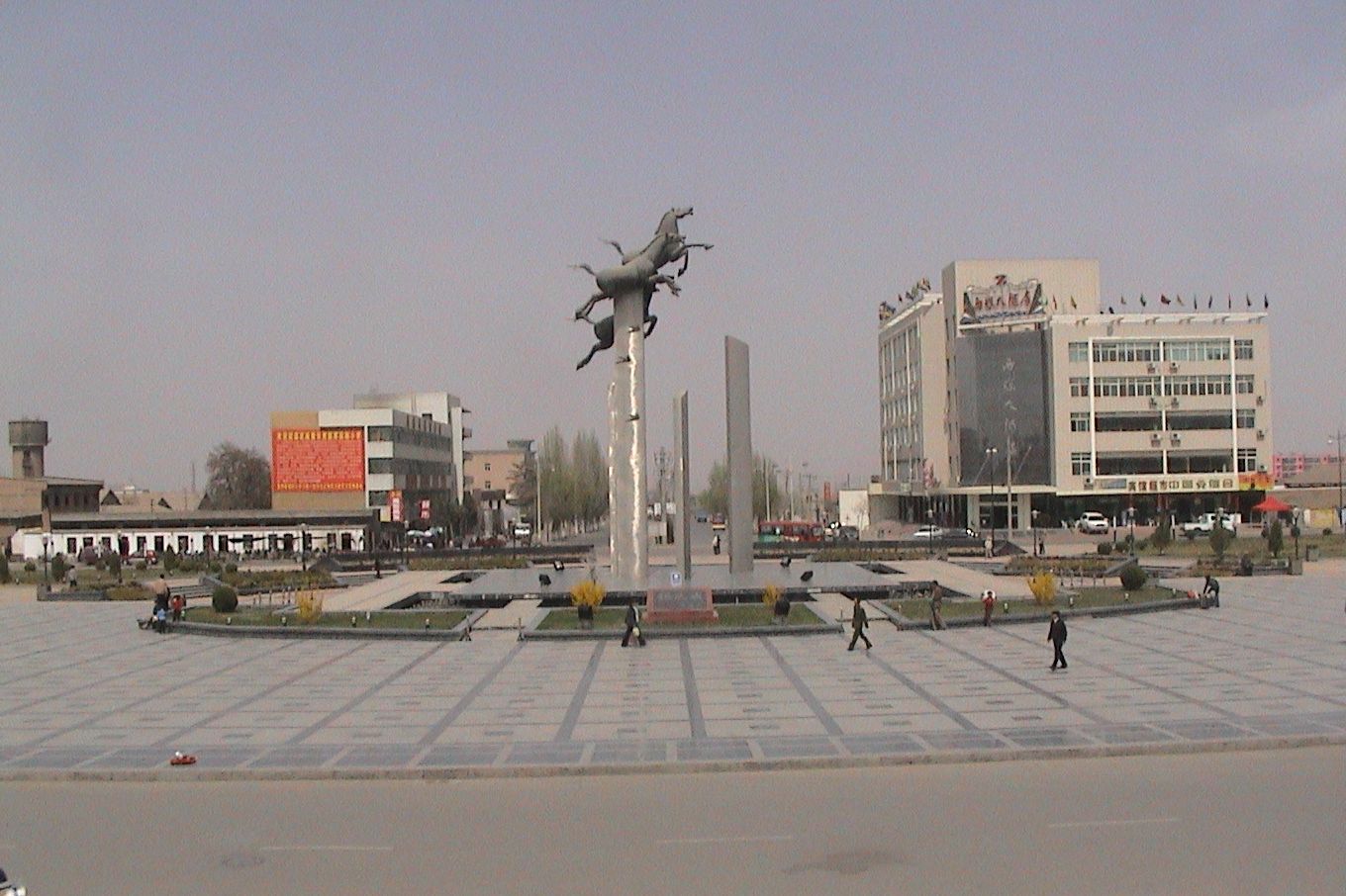 The plaza with the bronze Galloping Horse monument in Wuwei