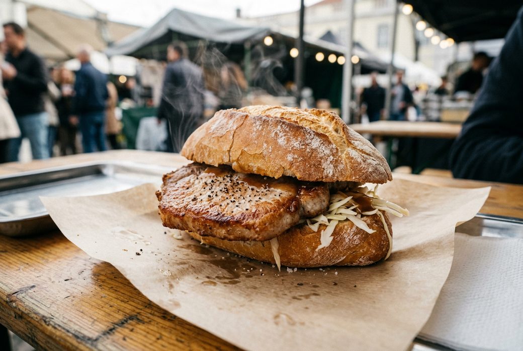 Macau pork chop bun thick pork chop crispy bread charred fragrant Tai Lei Loi Kei Macau local street food representative