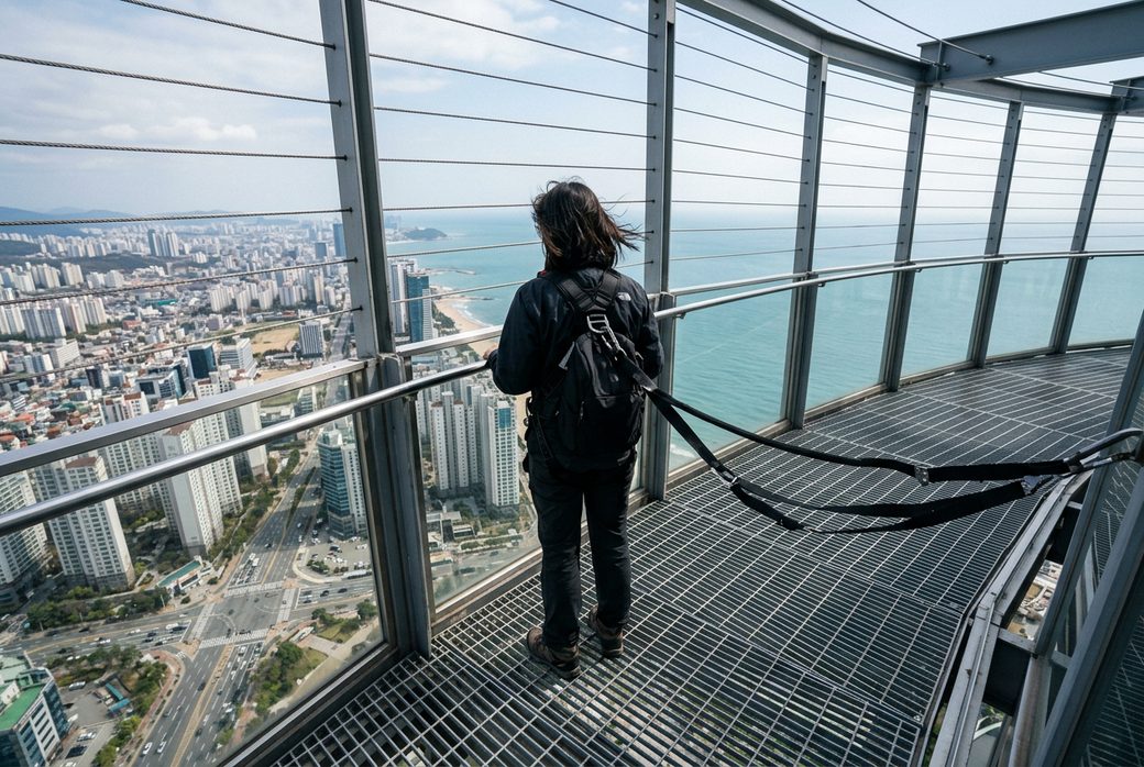 Macau Tower skydiving SkyWalk challenger overlooking panorama Pearl River estuary sea sky extreme thrilling exciting