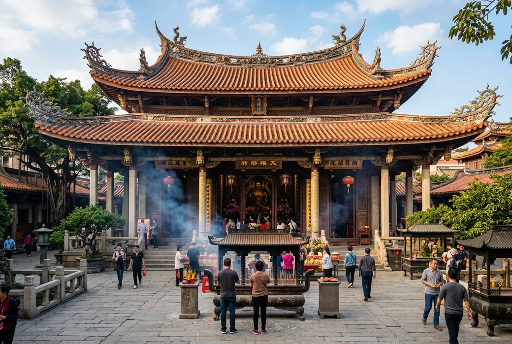 Kaiyuan Temple Chaozhou Tang Dynasty ancient monastery main hall magnificent incense smoke thousand-year solemn Buddhist sacred