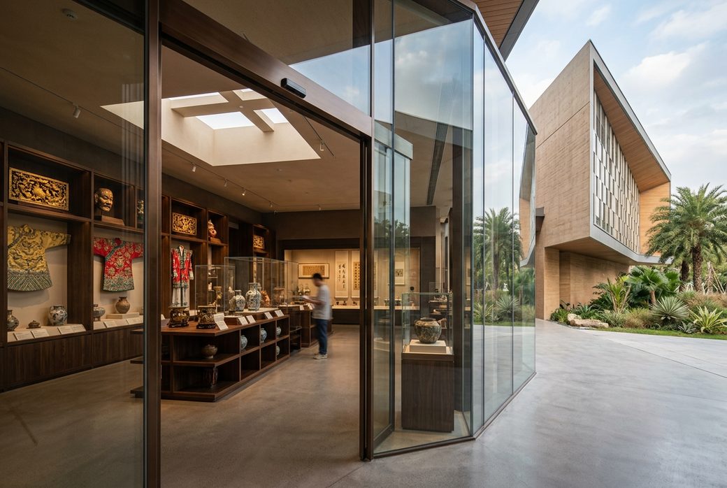 Shantou Museum modern architecture Chaoshan culture artifacts overseas Chinese history display lighting overseas Chinese hometown depth