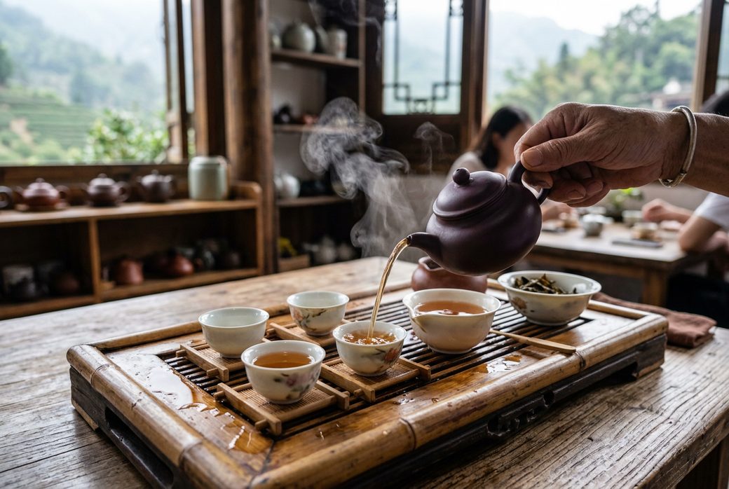 Chaoshan Gongfu tea ceremony delicate tea sets three small cups oolong tea master brewing cultural spirit direct expression