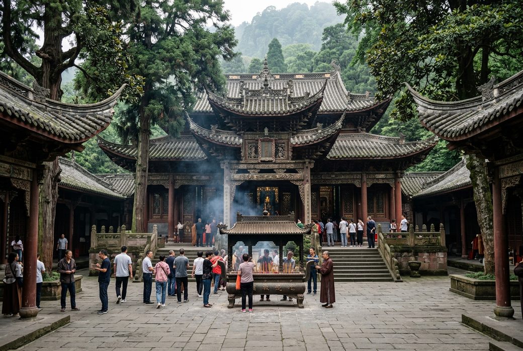 Courtyard of Baoguo Temple on Mount Emei