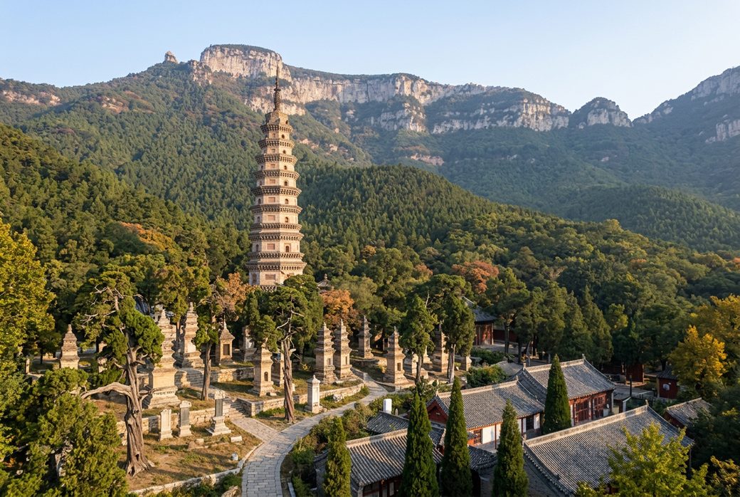 Lingyan Temple pagoda among old trees