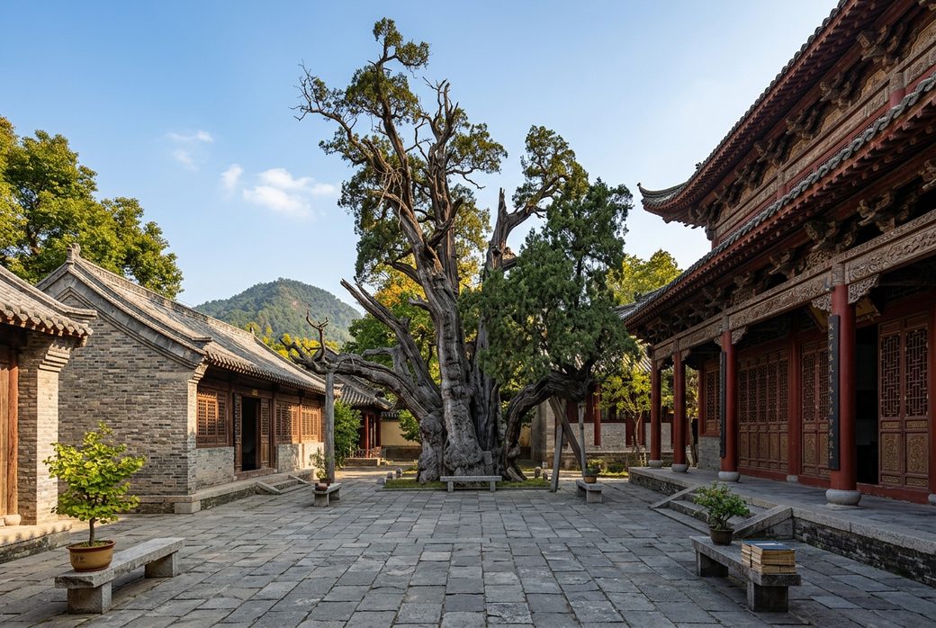 Ancient cypress trees in the courtyard of Songyang Academy