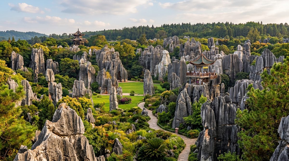 Grey limestone pillars of the Stone Forest near Kunming