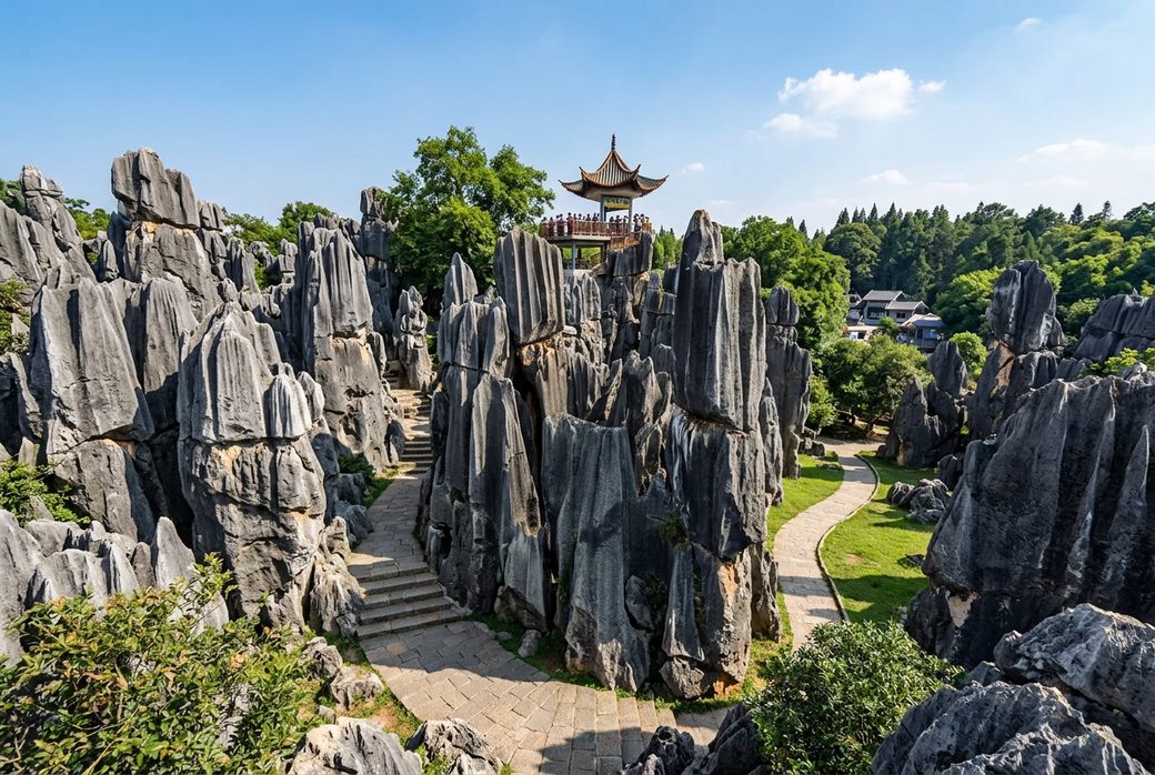 Stone Forest limestone pillars with a viewing path