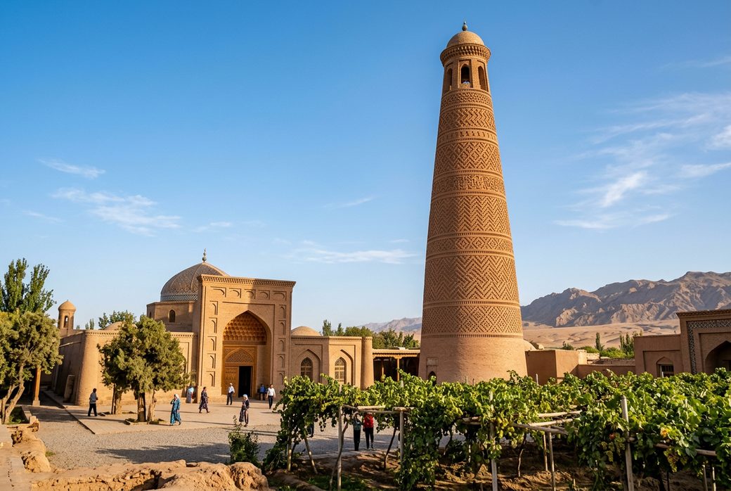 Emin Minaret with geometric brick patterns