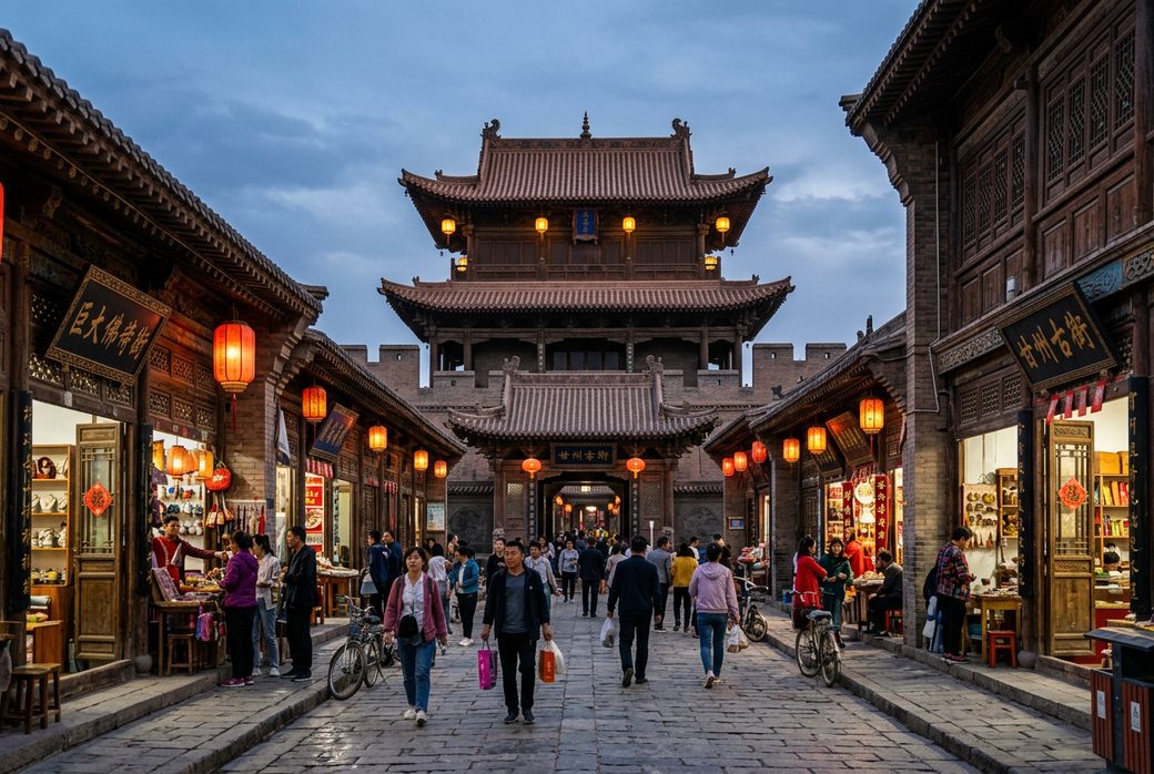 Streets of Ganzhou old town in Zhangye