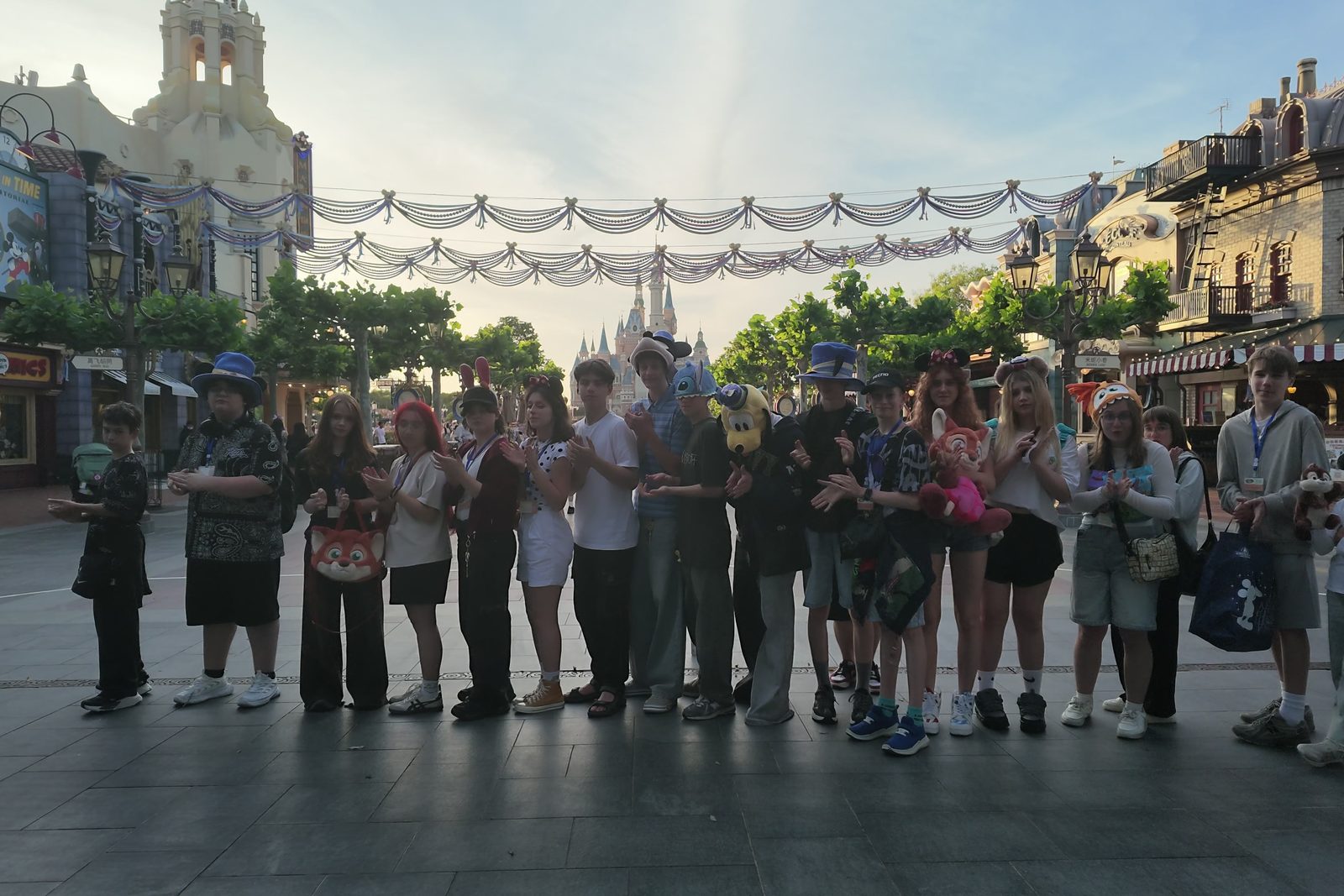 The student group lined up on Main Street at Shanghai Disney Resort